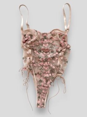 Charlotte Russe Blush Pink Floral Embroidered Sheer Bodysuit